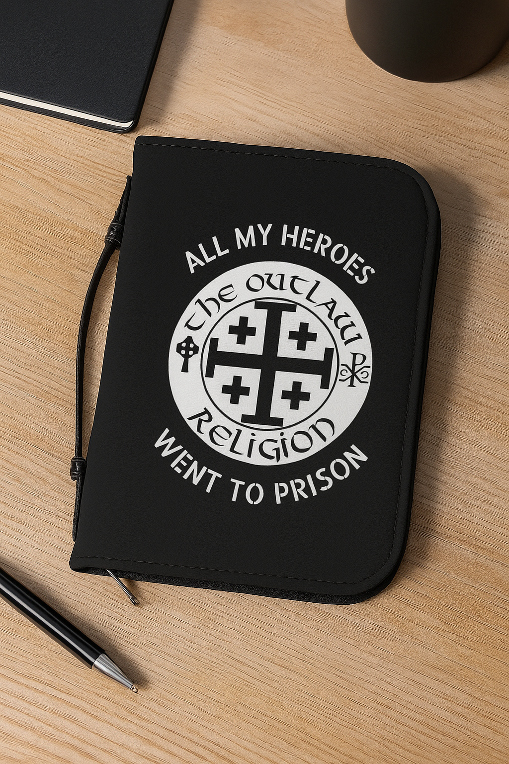 Bible Cover — “All My Heroes Went to Prison” Outlaw Religion Zippered Bible Case