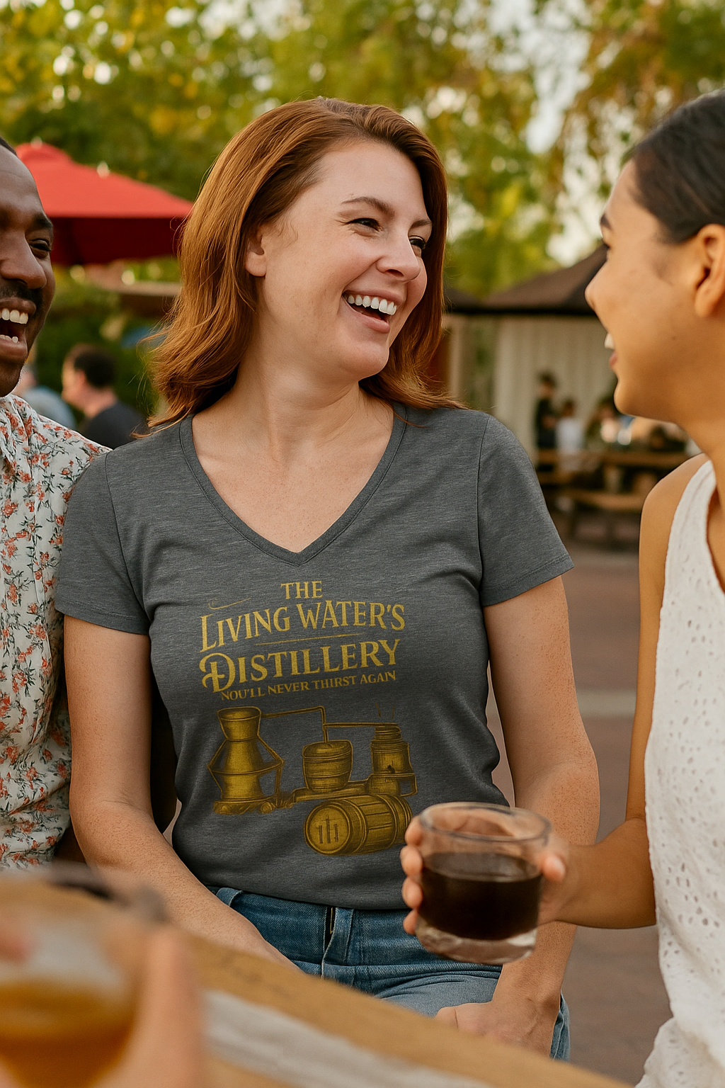 The Living Waters’ Distillery V-Neck Tee